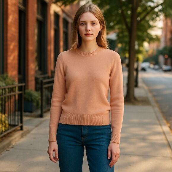 J.Crew Cashmere Sweater Women S Classic Fit Crewneck Pale Guava Quiet Luxury - Picture 1 of 16